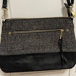 Black and white crossbody purse with long strap